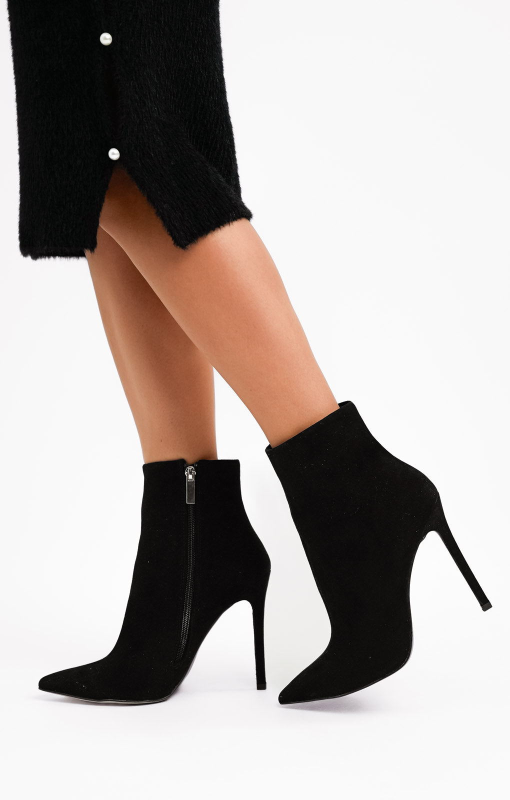 ASOS DESIGN Wide Fit Emerald High Heeled Sock Boots In Black Micro Suede Effect