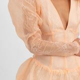 ASOS Luxe Lace Bubble Hem Mini Dress With Puff Sleeves In Pink