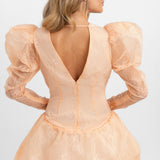 ASOS Luxe Lace Bubble Hem Mini Dress With Puff Sleeves In Pink