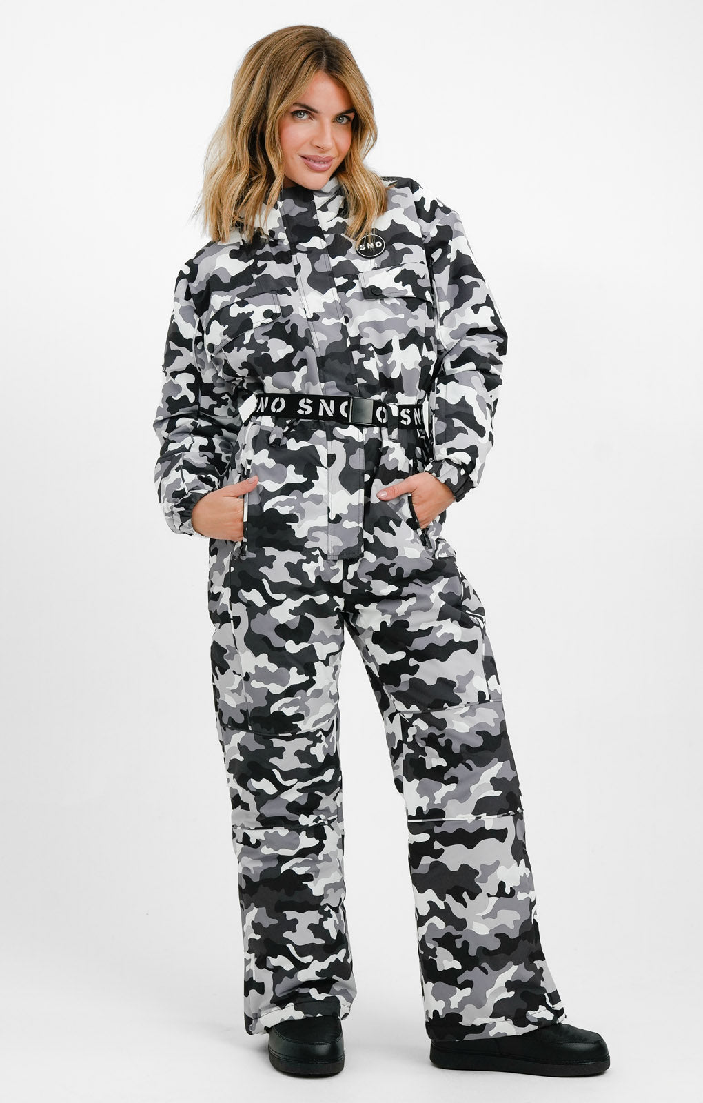 Topshop Sno Ski Suit With Funnel Neck & Belt In Camo Print