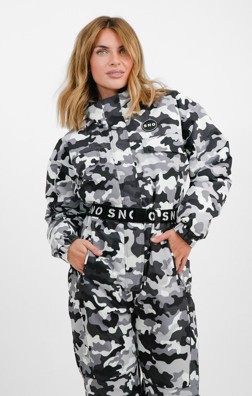 Topshop Sno Ski Suit With Funnel Neck & Belt In Camo Print