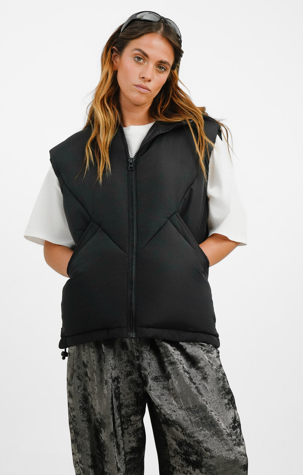Topshop Sleeveless Hooded Jacket In Black