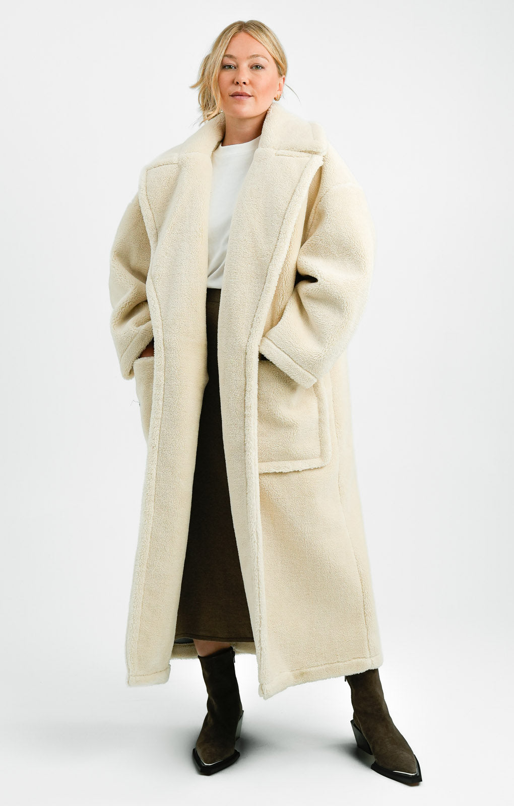Topshop Borg Overcoat In Cream