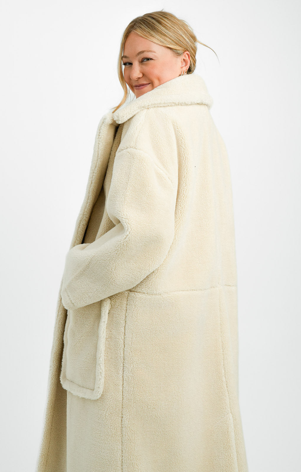 Topshop Borg Overcoat In Cream