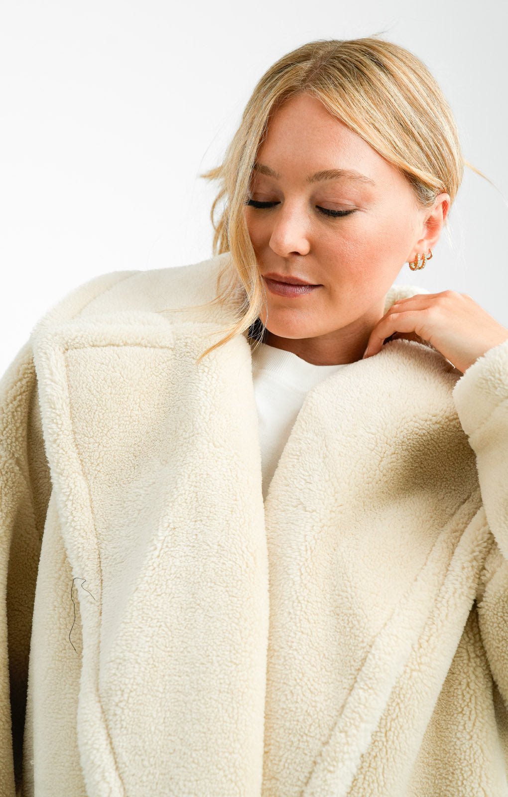 Topshop Borg Overcoat In Cream