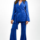 Topshop Jacquard Wide Leg Trouser In Cobalt Blue
