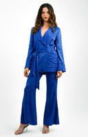 Topshop Jacquard Wide Leg Trouser In Cobalt Blue