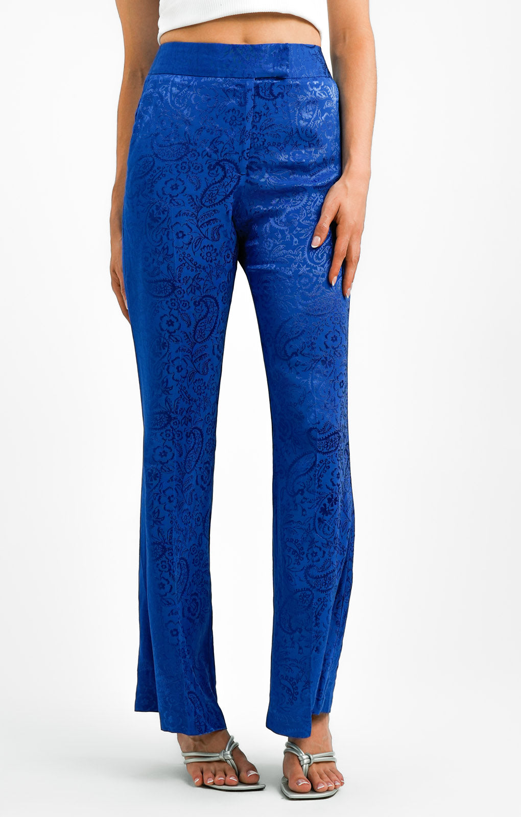 Topshop Jacquard Wide Leg Trouser In Cobalt Blue