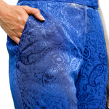 Topshop Jacquard Wide Leg Trouser In Cobalt Blue