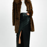 Topshop Tall Oversized Faux Fur Coat In Chocolate