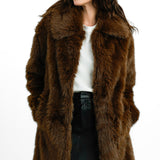 Topshop Tall Oversized Faux Fur Coat In Chocolate