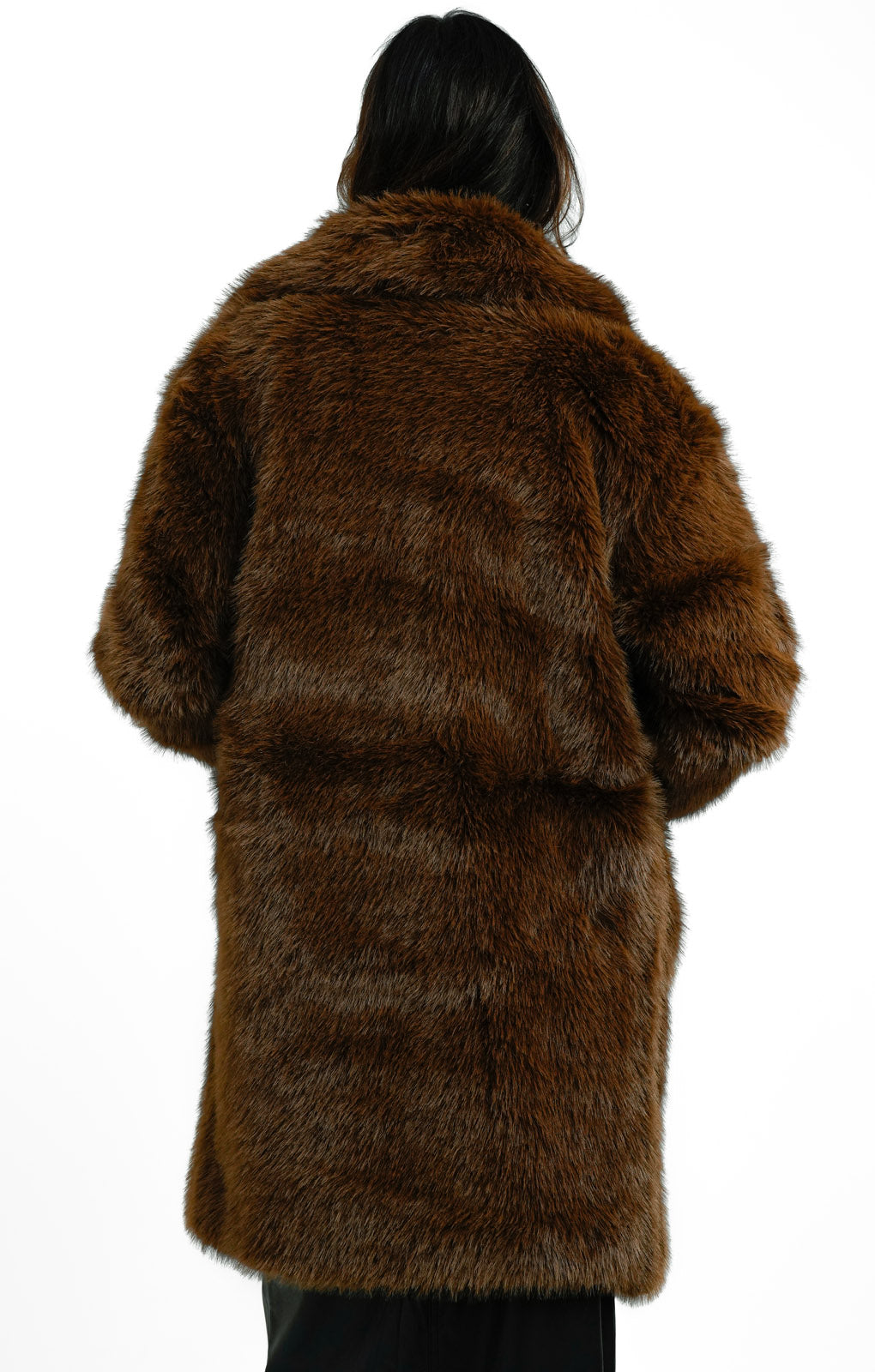 Topshop Tall Oversized Faux Fur Coat In Chocolate