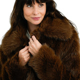 Topshop Tall Oversized Faux Fur Coat In Chocolate