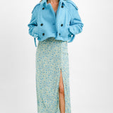 Topshop Petite Cropped Boucle Trench In Blue