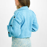 Topshop Petite Cropped Boucle Trench In Blue
