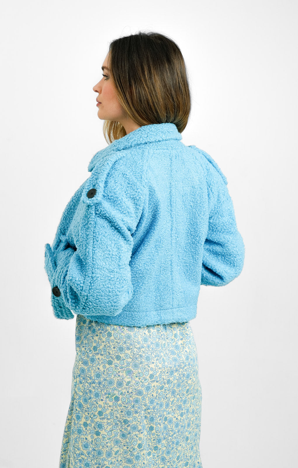 Topshop Petite Cropped Boucle Trench In Blue