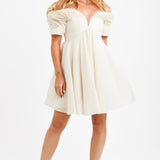 ASOS DESIGN Off Shoulder Organza Mini Dress With Ruffle Bodice Detail In Stone
