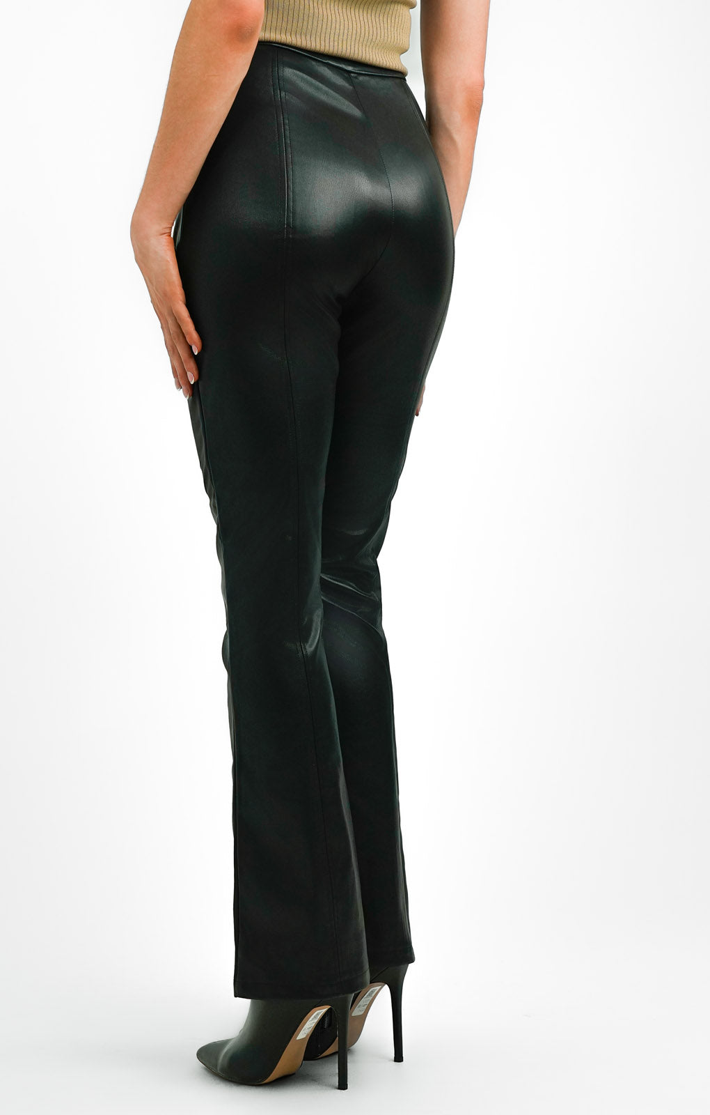 Topshop Faux Leather Zip Front Skinny Flare With Split Hem In Black