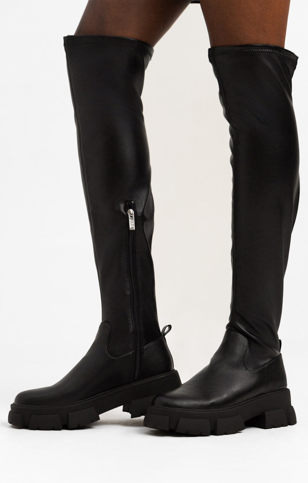Steve Madden Riveredge Over The Knee Boots In Black Pu