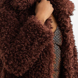 Miss Selfridge Fluffy Borg Coat In Chocolate