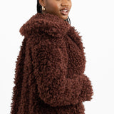 Miss Selfridge Fluffy Borg Coat In Chocolate