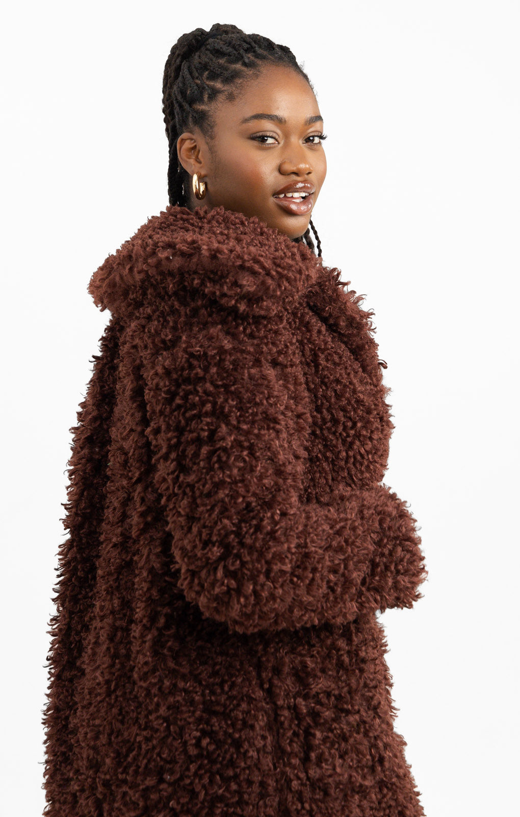 Miss Selfridge Fluffy Borg Coat In Chocolate