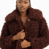 Miss Selfridge Fluffy Borg Coat In Chocolate