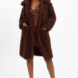 Miss Selfridge Fluffy Borg Coat In Chocolate