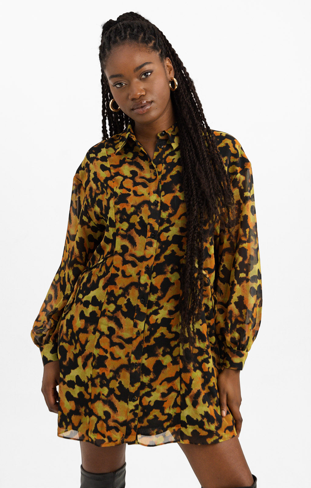 Topshop Tie Side Animal Mini Shirt Dress In Multi