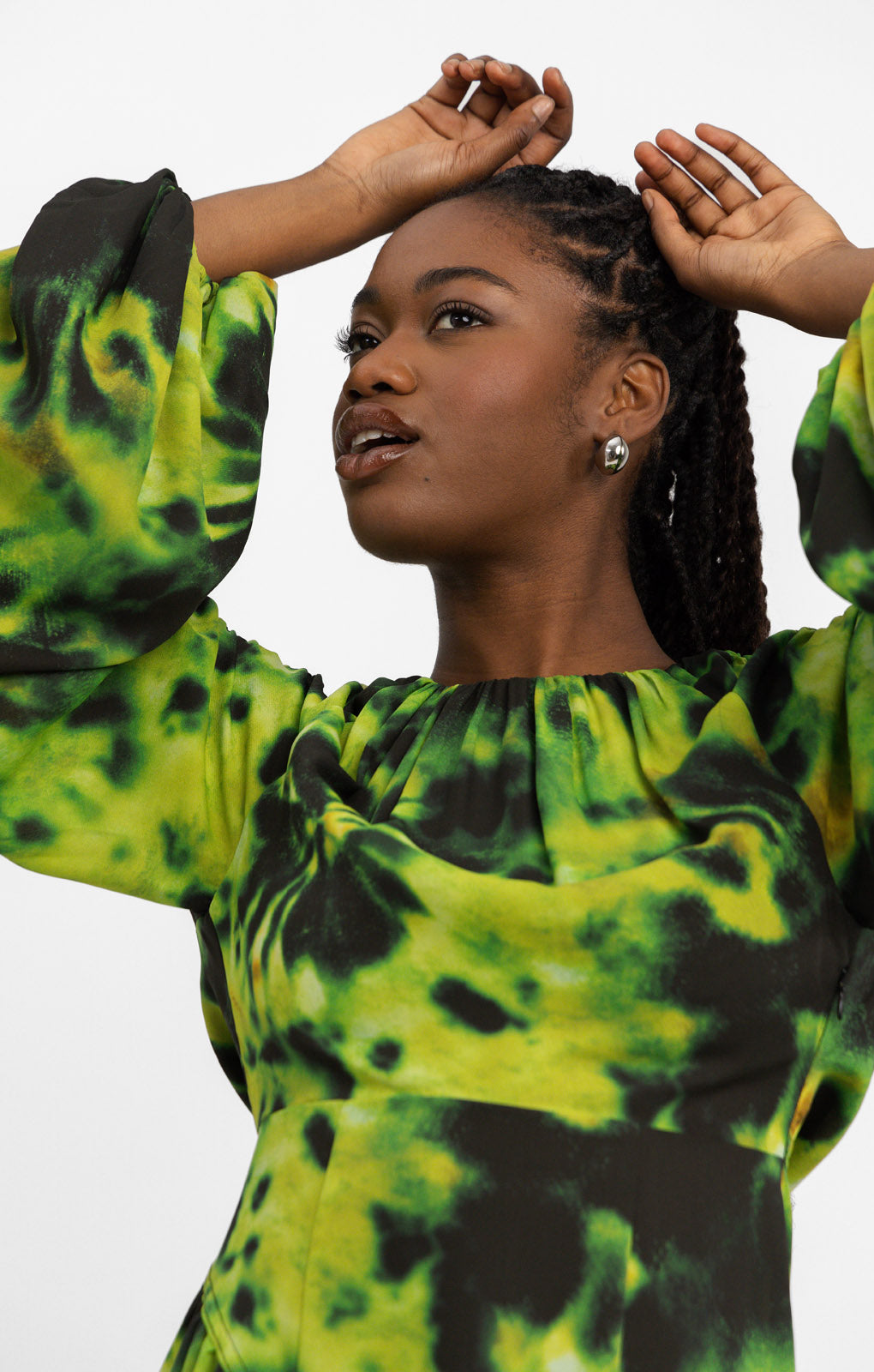 Topshop Ruched Acid Print Midi Dress In Lime