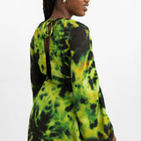 Topshop Ruched Acid Print Midi Dress In Lime
