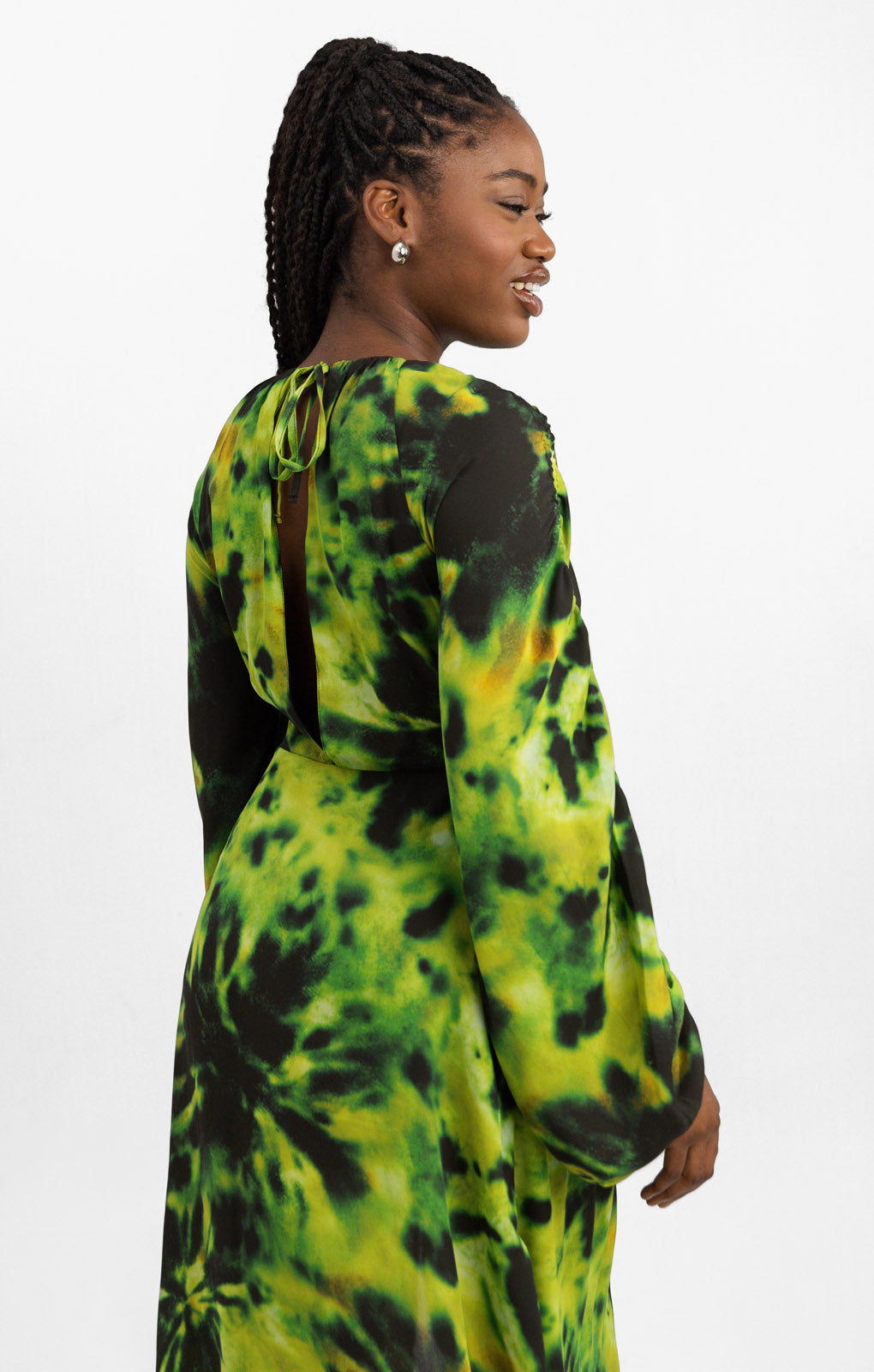 Topshop Ruched Acid Print Midi Dress In Lime