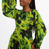 Topshop Ruched Acid Print Midi Dress In Lime
