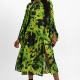 Topshop Ruched Acid Print Midi Dress In Lime