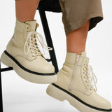 Steve Madden Wanny Lace Front Chunky Boots In Bone Leather