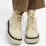 Steve Madden Wanny Lace Front Chunky Boots In Bone Leather