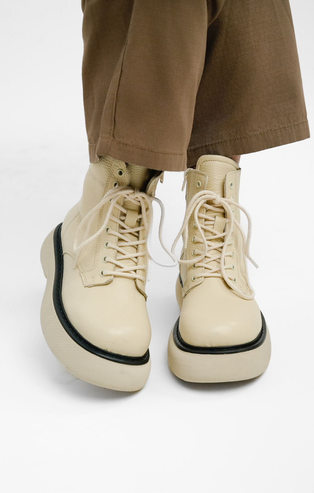 Steve Madden Wanny Lace Front Chunky Boots In Bone Leather