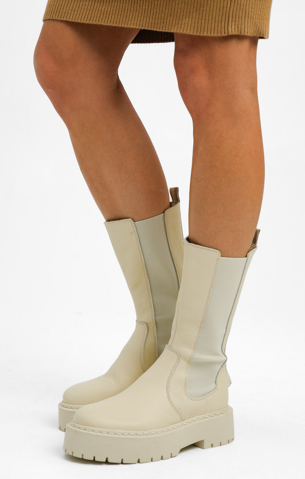 Steve Madden Vivianne Mid Calf Boots In Bone Leather