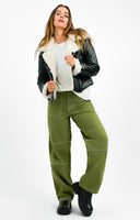 Topshop Cropped Faux Shearling Aviator Jacket With Shaggy Fur Lining In Black