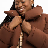 AsYou Curved Collar Oversized Puffer Jacket In Chocolate