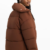 AsYou Curved Collar Oversized Puffer Jacket In Chocolate