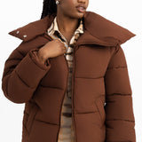 AsYou Curved Collar Oversized Puffer Jacket In Chocolate
