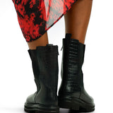 London Rebel Leather Chunky Chelsea Boot In Black Croc