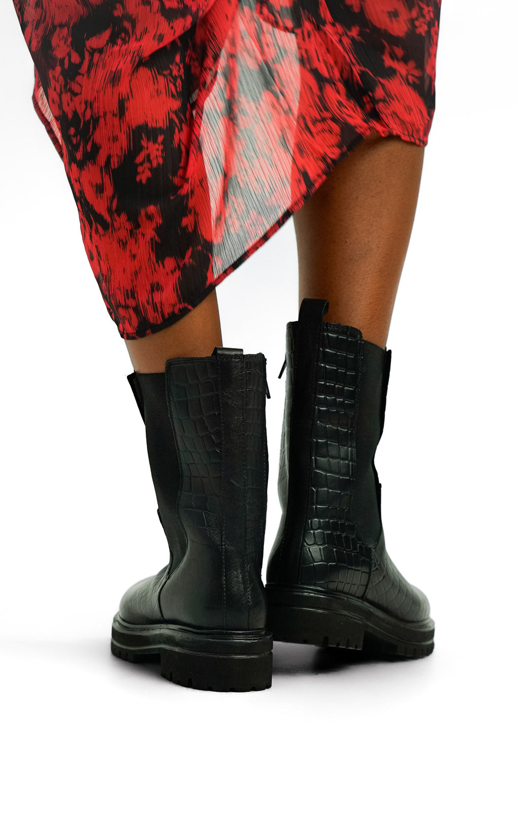 London Rebel Leather Chunky Chelsea Boot In Black Croc