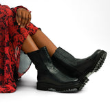 London Rebel Leather Chunky Chelsea Boot In Black Croc