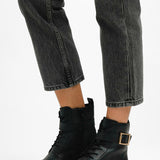 London Rebel Leather Buckle Lace Up In Black