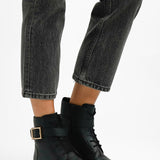 London Rebel Leather Buckle Lace Up In Black