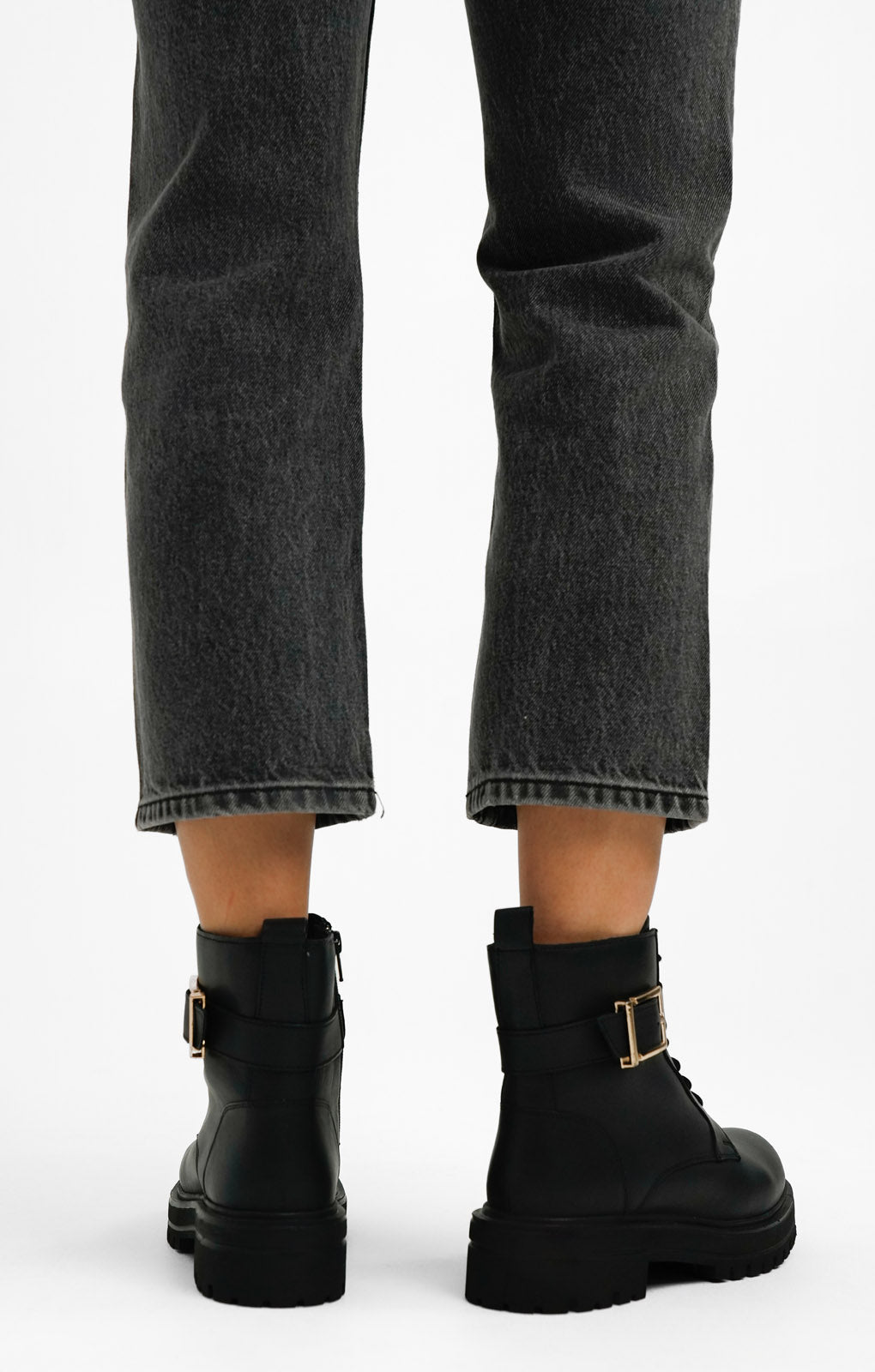 London Rebel Leather Buckle Lace Up In Black