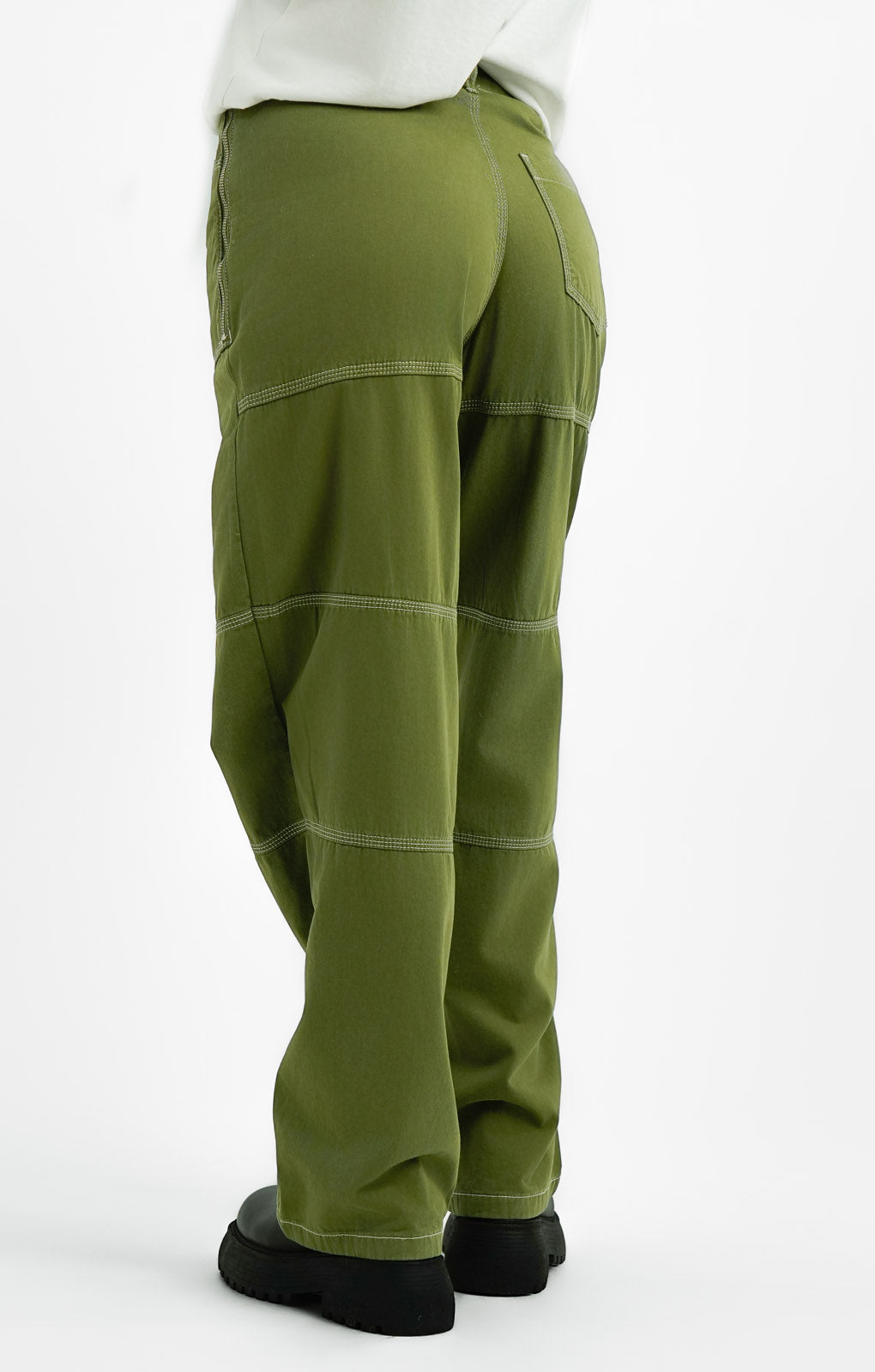 Topshop Workwear Straight Leg Trouser With Fold Over Waistband Detail In Khaki