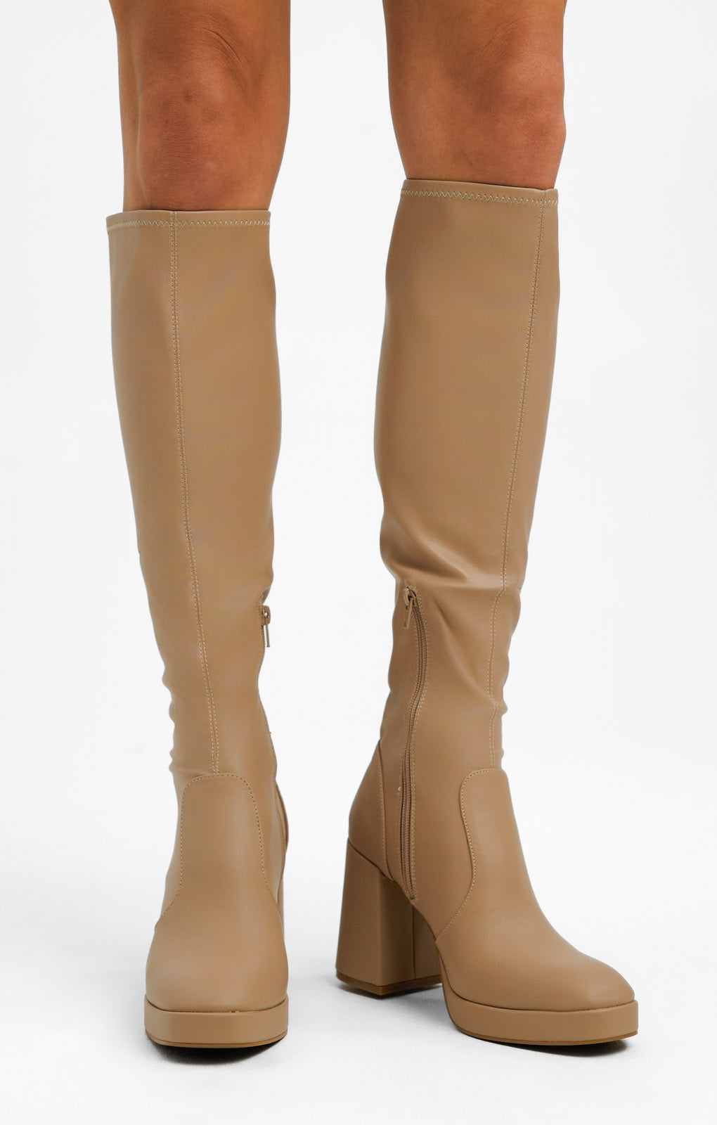 Schuh Della Second Skin Heeled Knee Boots In Stone